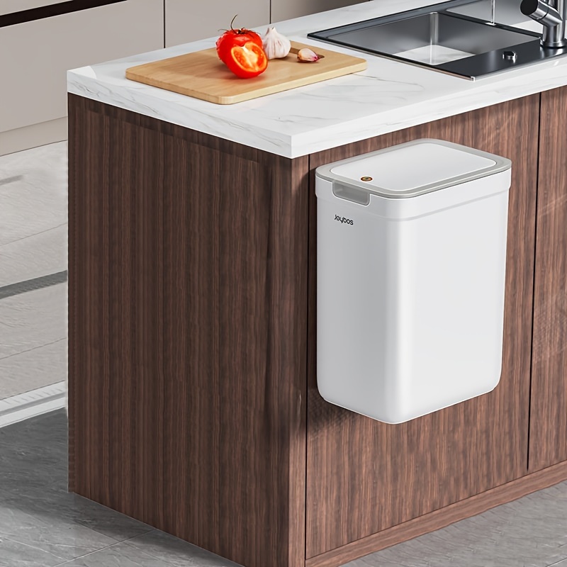 Image of 1pc 2.7-gallon Wall-mounted Cabinet Trash Bin With A Lid, Slim Hanging For The Bathroom, Wastebasket Designed For Narrow Spaces, Wall-mounted Rubbish Container, Home Storage And Cleaning Essentials