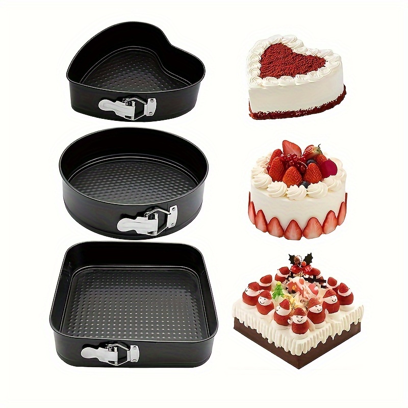 

3pcs Christmas Baking Set, Carbon Steel Cake Pans With Detachable Base, Multi-shaped Heart & Round Polycarbonate Molds, For & Kitchen Supplies