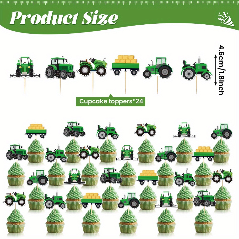Farm Tractor Themed Party Decorations, 24/48pcs Of Paper Cupcake Toppers, Birthday Party Supplies, Birthday Cake Toppers, School, Halloween, Christmas