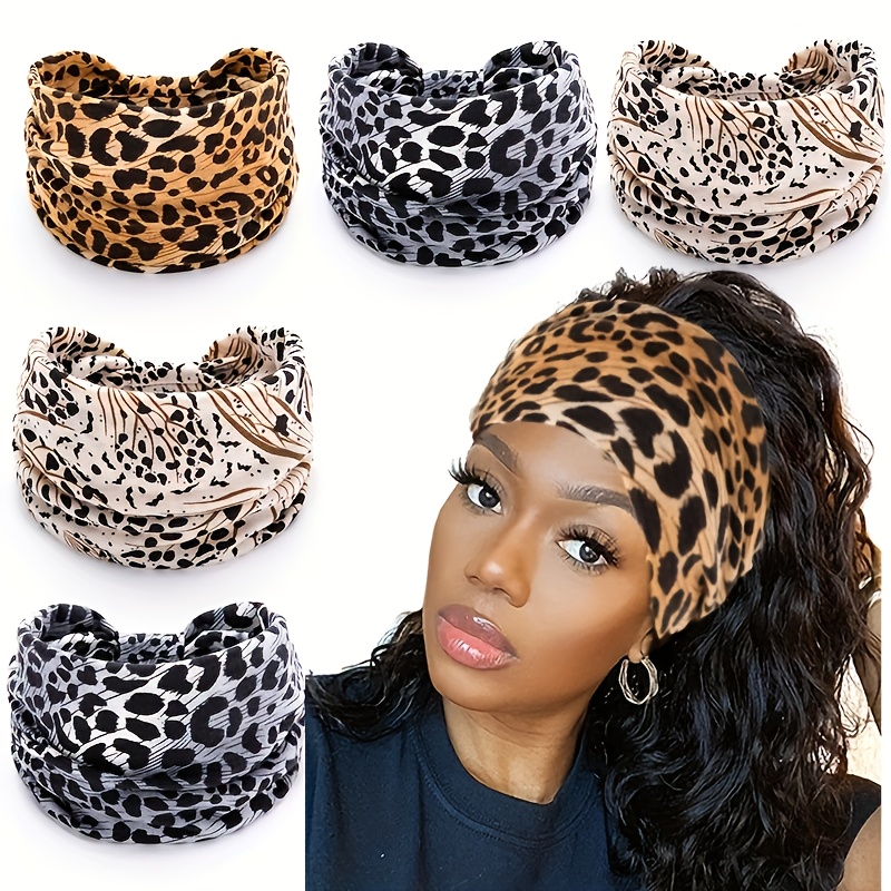 

1pc Fashion Leopard Print Women's Yoga Headband - Knitted Elastane Wide Knot Sports For Normal Hair