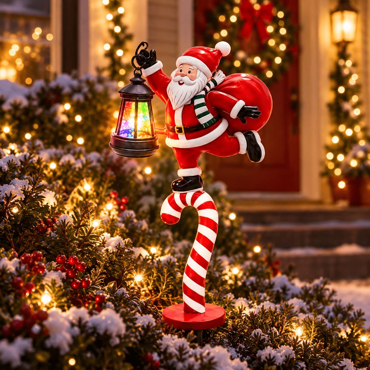 TEMU Christmas Solar Christmas Lights, Home And Outdoor Decor, Cute Santa Claus With Warm/colorful Lanterns, Solar Garden Decorative Lights, Suitable