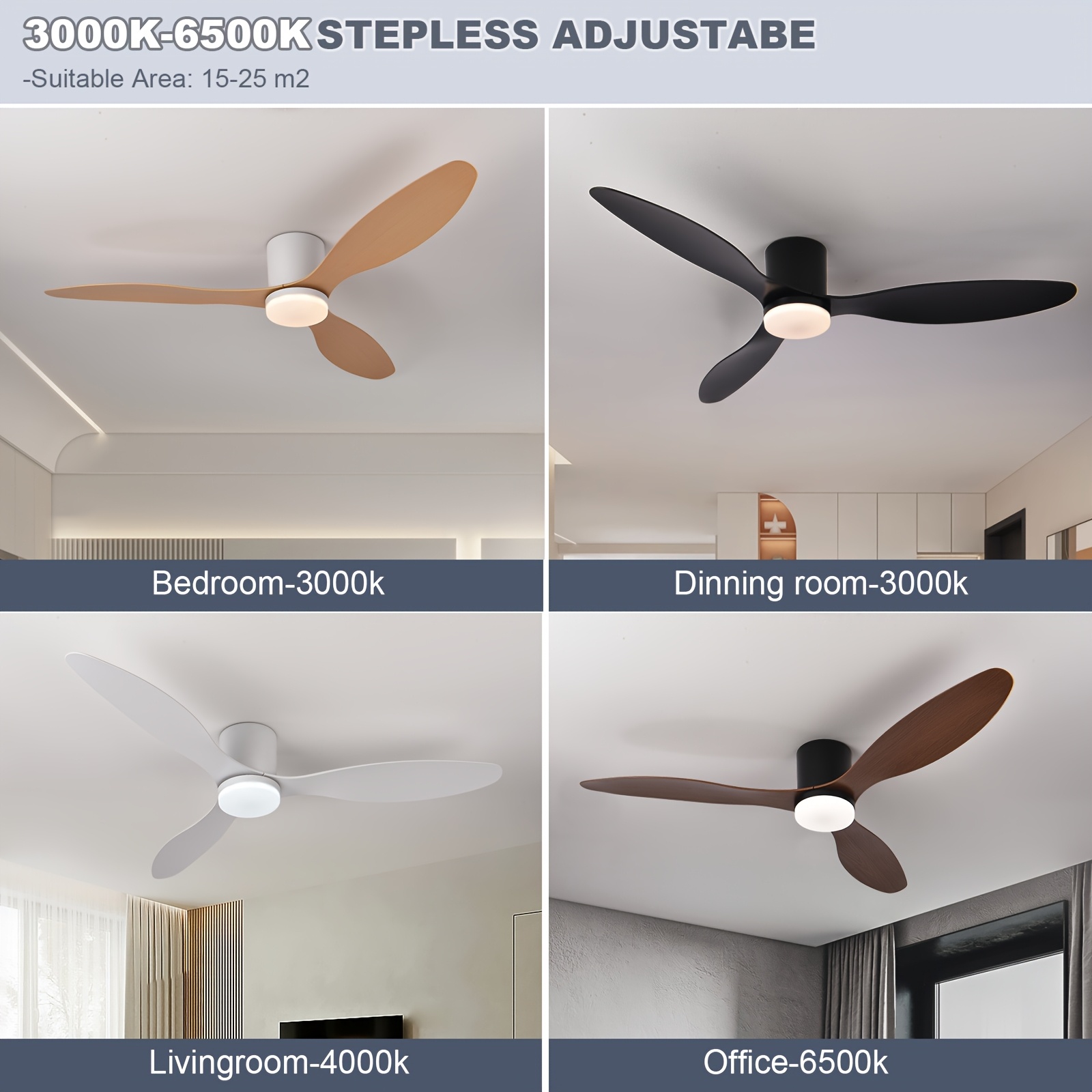 1pc 52-Inch Low-Profile Ceiling Fan with Light and Remote Control, 6 Speeds, Dimmable LED, Smart Timer, DC Motor, Suitable for Indoor or Outdoor Use in Dining Rooms, Living Rooms, Bedrooms, Etc
