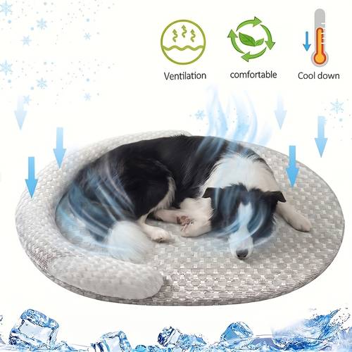 summer cooling dog bed with raised neck pillow breathable pet cooling cat mat non slip washable round bed for indoor cats small dogs