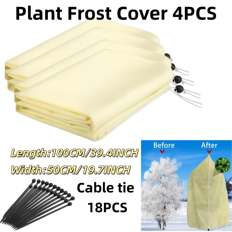 TEMU Ensemble de 4 couvertures de protection contre le gel robustes pour plantes, grande taille avec fermeture à cordon, adaptées aux plantes de
