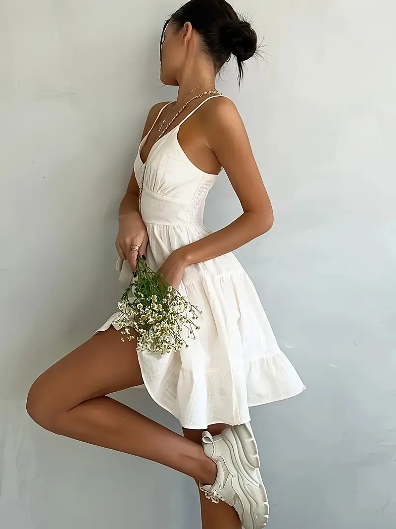 elegant white layered mini dress adjustable spaghetti straps - Temu Germany elegant white layered mini dress adjustable spaghetti straps - Temu Germany