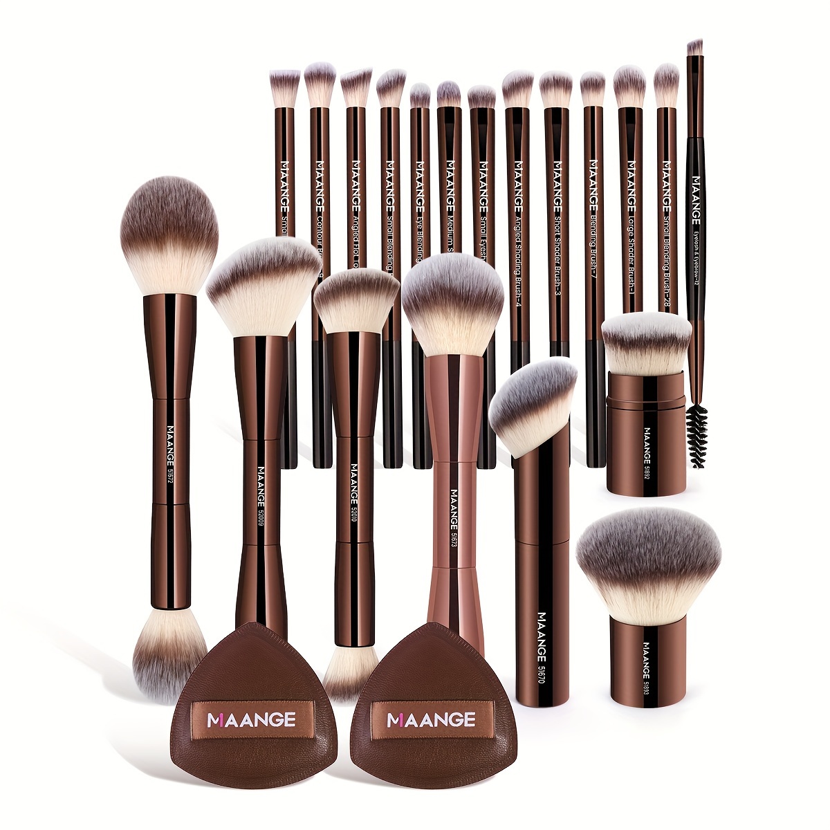 

Maange 23pcs Makeup Brush Set, Wand Form, Nylon Bristles, Abs Handle, Unscented, Types - Includes 20 Brushes, 2 Pu Sponges & Velvet Pouch - Complete Kit For Daily Use & Travel, Gift Idea