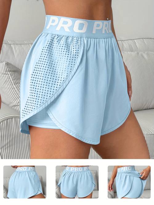 womens casual athletic side cross double layer shorts