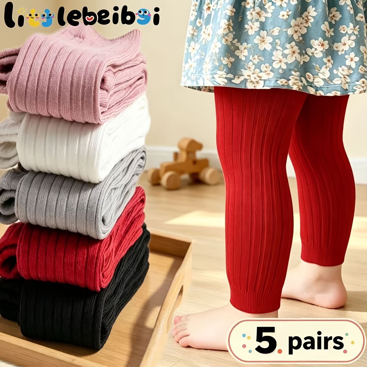 TEMU 5pcs Black, White, Grey And Pink Pit Strip Leggings, Multi-colour To To Outfits, Elastic And Soft, For Babies To Be Intimate And Comfortable
