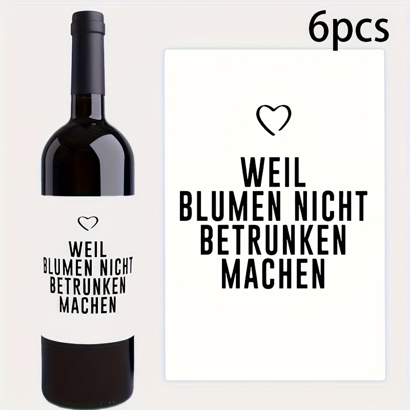 6 Sheets/pack German Humorous Wine Bottle Label Stickers - Elegant "we Won't Get Drunk" Design, Suitable For Perfect Gifts For , Colleagues, Retirement, Or Party Label Stickers