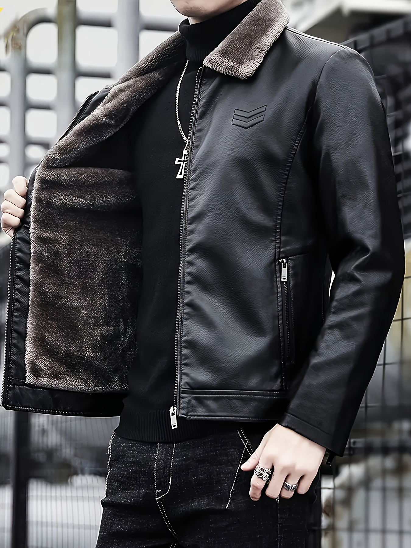 Chaqueta Bomber Sijidou OBM para Hombre con Cuello de Piel - Abrigo Casual Invierno , Forro y Capa de Poliéster, Bolsillos con Cremallera, Ajuste Regular para Estilo Urbano y Uso Diario