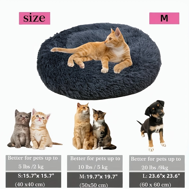TEMU Long Plush Donut Pet Bed, Deepened Round Cat Bed For Warm And Sleep, Washable Bed For Small To Medium Dogs, Soft Plush Teddy Puppy Bed,