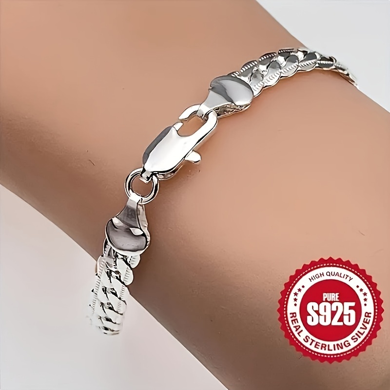 

925 Sterling Silvery Chain Bracelet - Hypoallergenic, Lightweight 0.28oz - Casual Attire & Gifting