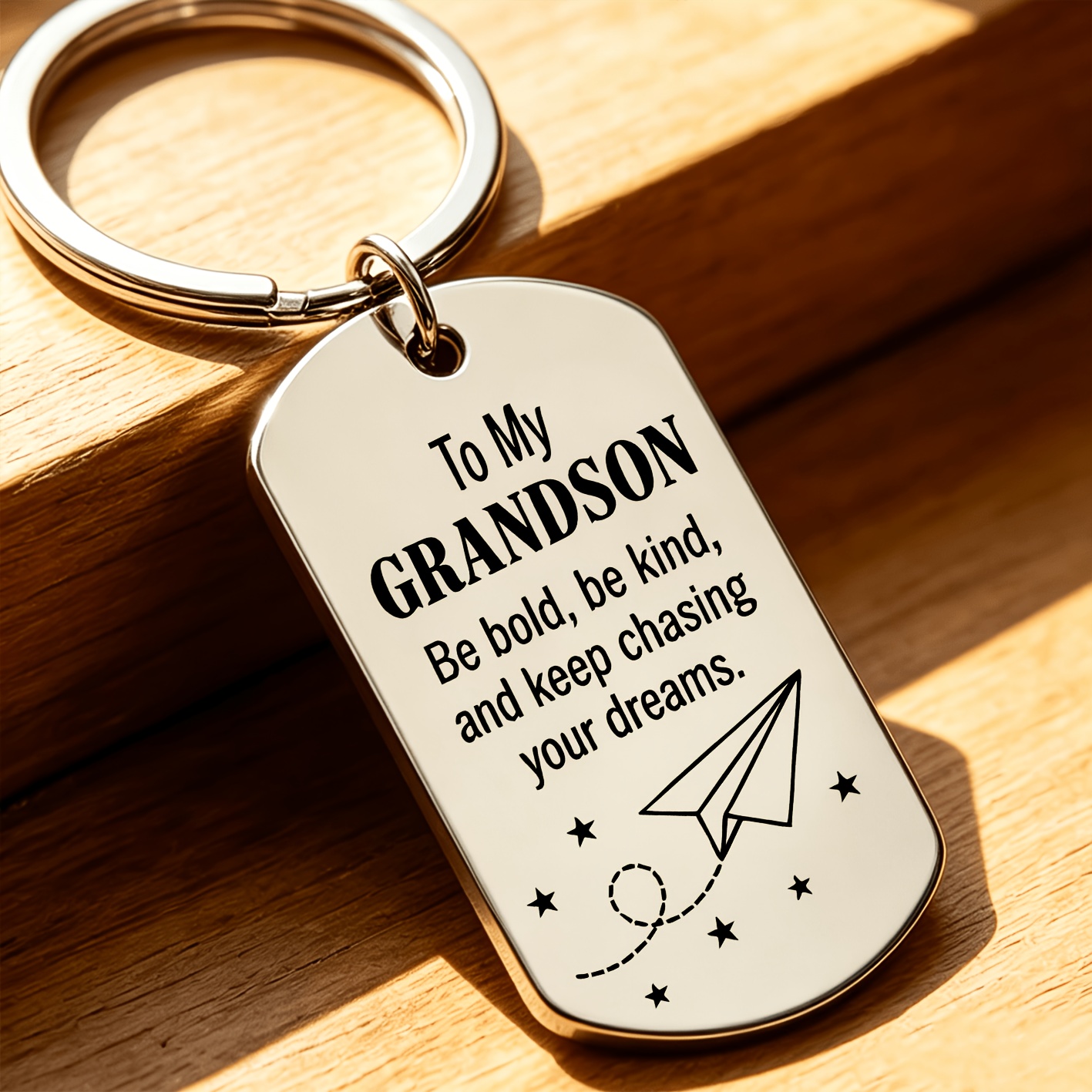 TEMU Stainless Steel Tag Keychain, Grandson Inspirational Quote Paper Graphic Metal Key Ring, Bag Charm, Holiday Gift For Men Women, Daily Backpack