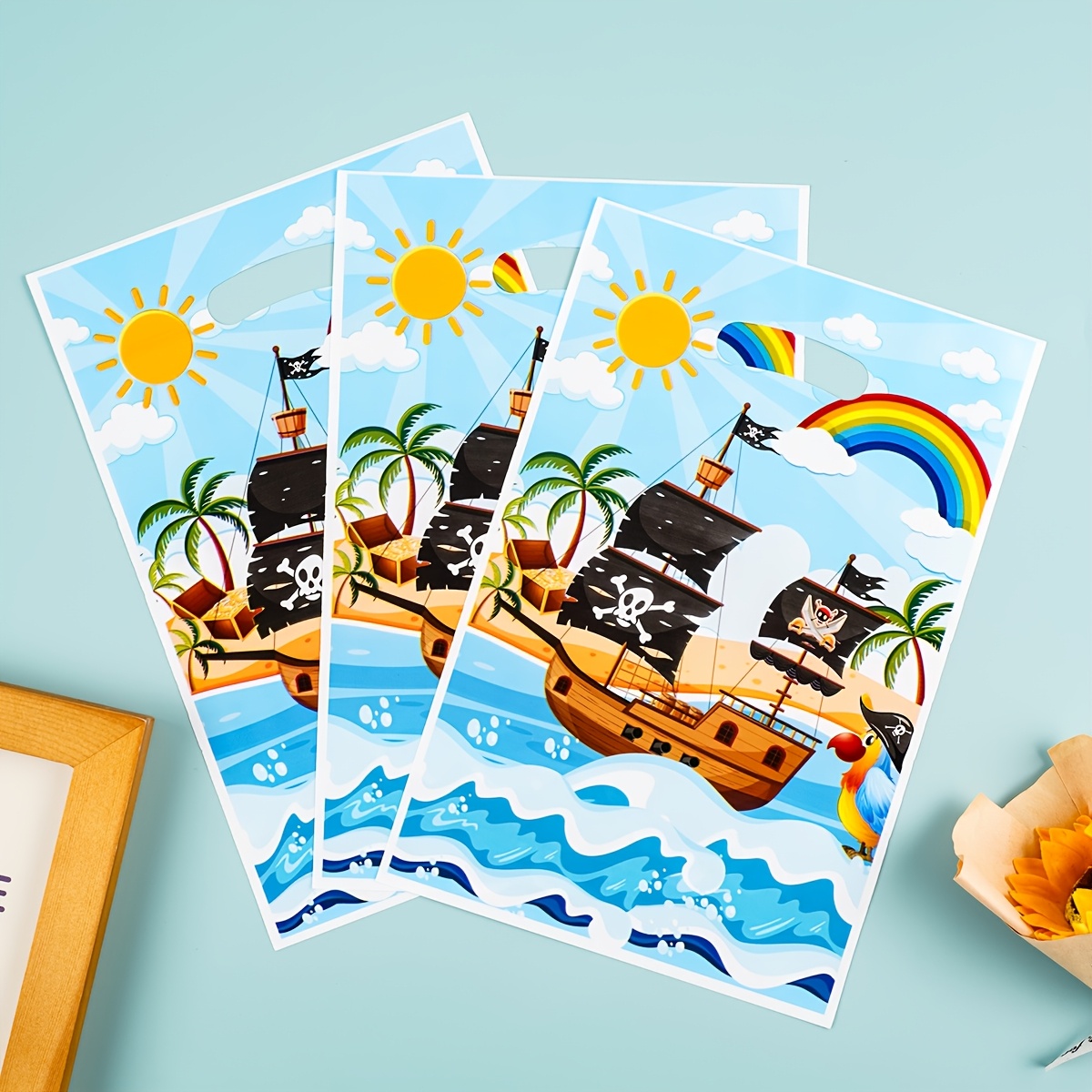 E-shop 10 Stk. Piratenschiff & Meereswelle Strand-Geschenktüten mit nautischem Piratenmotiv, geeignet für hawaiianisches Luau, Gastgeschenke für
