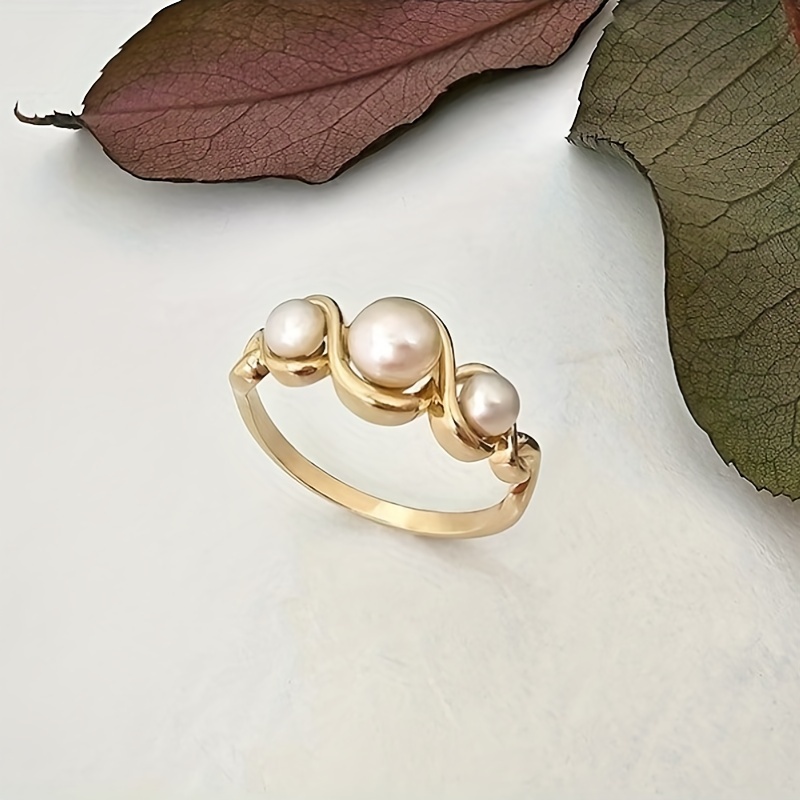 

Elegant Minimalist Style Faux Pearl Decor Statement Ring, Timeless Beauty, Fashionable Golden Tone Statement Ring, Chic Jewelry Accessory For Women