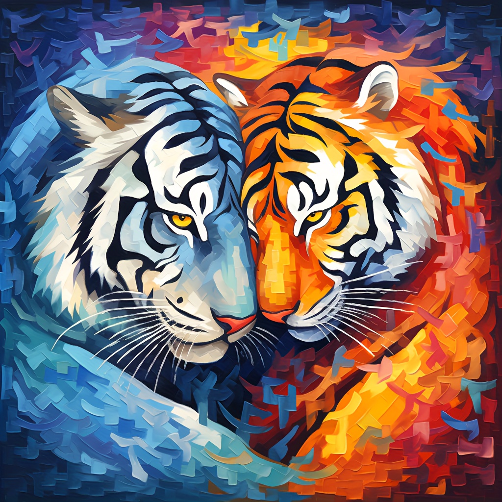 

1pc Large Size 40x40cm/15.7x15.7inch Without Frame Diy 5d Diamond Art Painting 2 Tigers, Full Rhinestone Painting, Diamond Art Embroidery Kits, Handmade Home Room Office Wall Decor