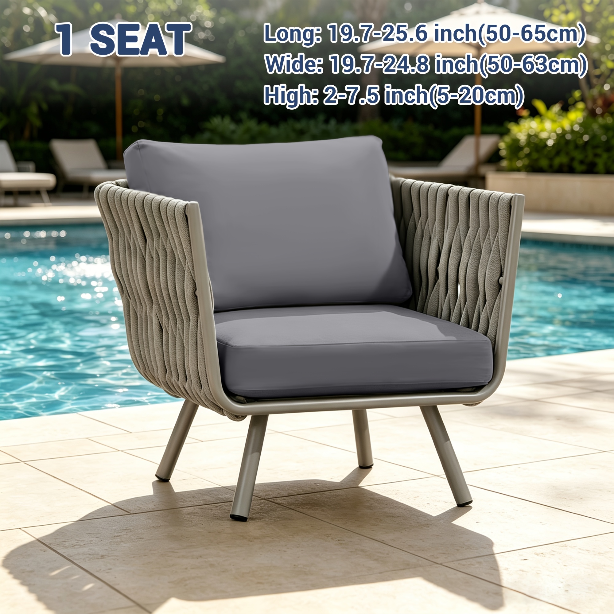 TEMU Housse de coussin d'extérieur extensible 1 pièce pour patio, 1/2/3 places, en tissu à fibres glissantes, housse de remplacement extensible pour