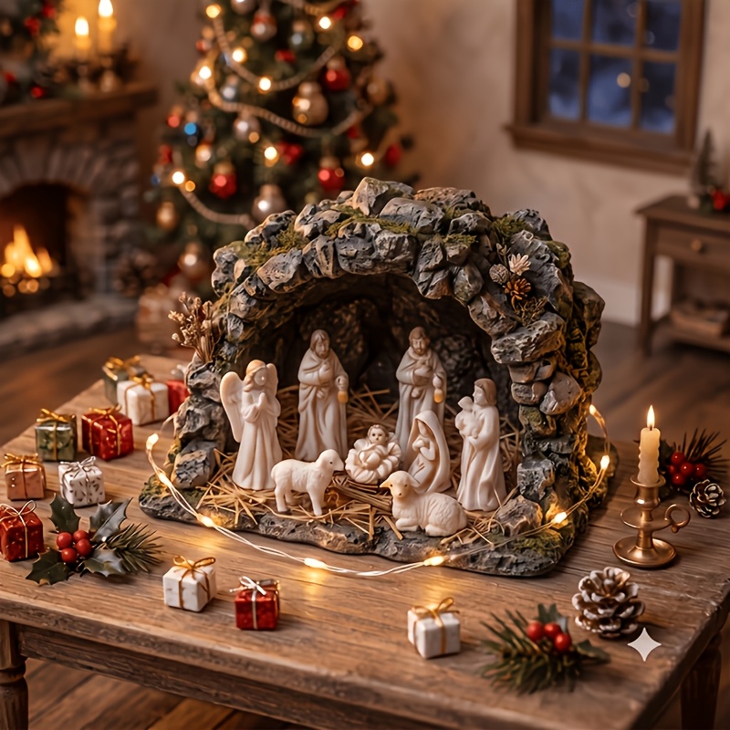 TEMU Centres de pièces Mini scène de la Ensemble d'accessoires de diorama miniature Souvenirs , Sculpture de manger en résine, Décoration de Noël sur