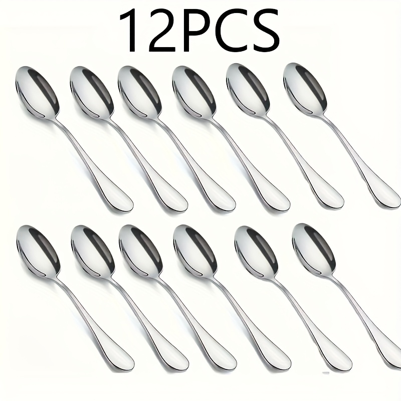 Image of 8/12 Stainless Steel Mirror-polished Coffee Spoons, Dessert Spoons, Tea Spoons, And Ice Cream Spoons. Suitable For Parties, Weddings, Kitchen And Restaurant Use. Dishwasher Safe