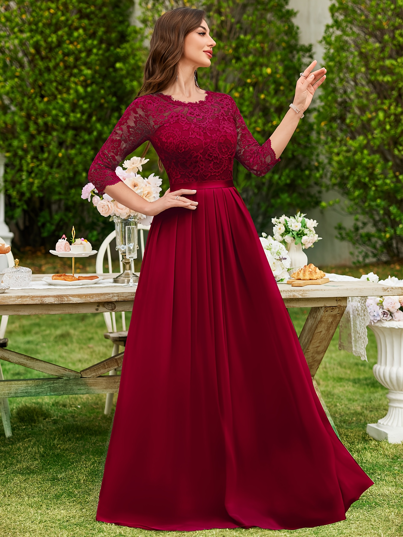 chinese dress ladies Macloth 3/4 Sleeves Lace Chiffon Long Mother of The Brides Dress Black Formal Evening Gown US8 / Black main image 1