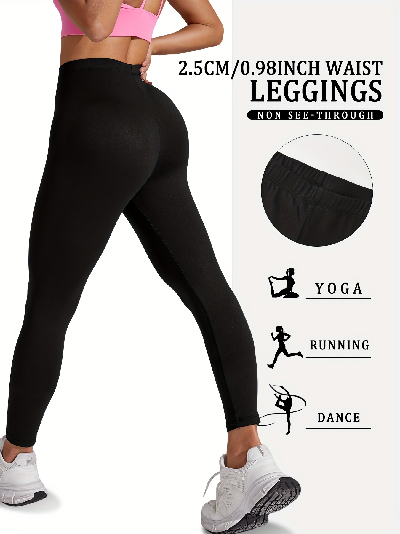 High-Waisted Plus Size Plain Women's Athletic Leggings, Stretchy, Super Soft, Non-See Through Fabric, For Running And Yoga Suitable Spring/Autumn