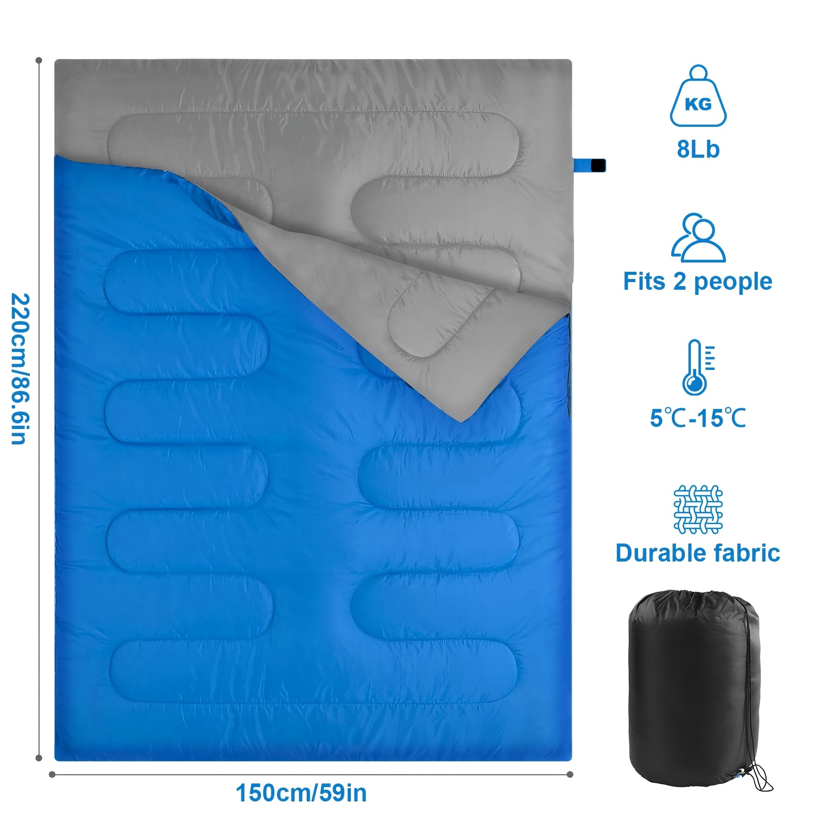Outdoor Sleeping Bag, Double Adult Sleeping Bag, Lightweight And with Compact Bag, Oversized Camping Sleeping Bag, All-Season Sleeping Bag, Hiking Backpack with Compression Bag, Warm Camping, Hiking, Outdoor Travel, Hunting, Backpacking, Great Mother'S Day Gift, Spring Break Gift