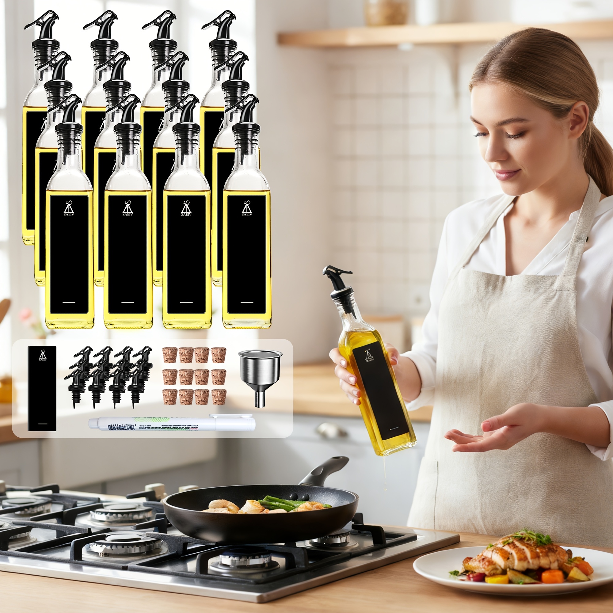 Image of Set Of 12 Glass Bottles Containing 250ml Of Olive Oil | Culinary Experience | Includes Additions | Kitchen Oil Containers