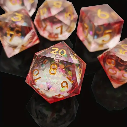 new resin dice set of 7 flower element resin dice pink liquid core glitter resin dice handmade double resin sharp dice for d d game