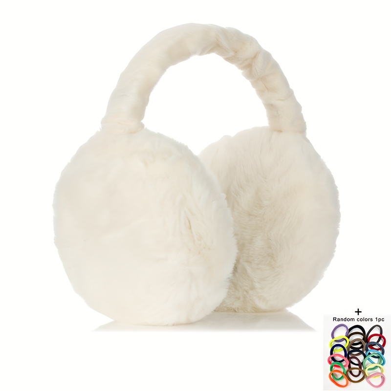 TEMU 2-piece Set: 1 Autumn/winter Warm Ear + 1 Random Color Hair Tie. Soft Plush Warm Ear Muffs, Foldable Ear Muffs, Comfortable Cold-proof Ear Muffs