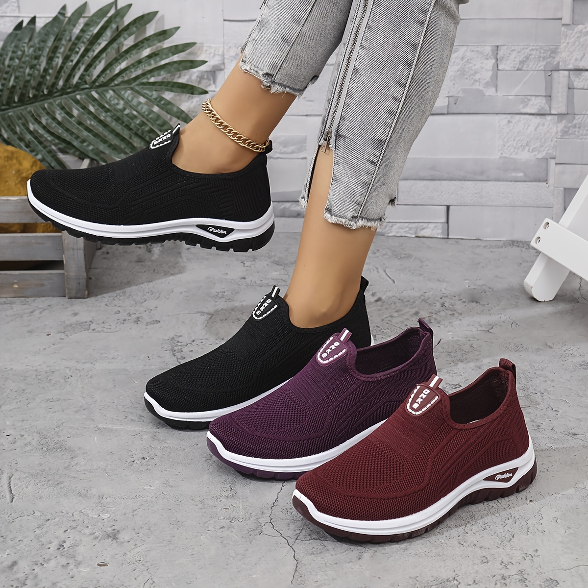 

Women's Casual Sports Outdoor Running Walking Daily Commuting Solid Color Double-layer Easy Knitted Shoes