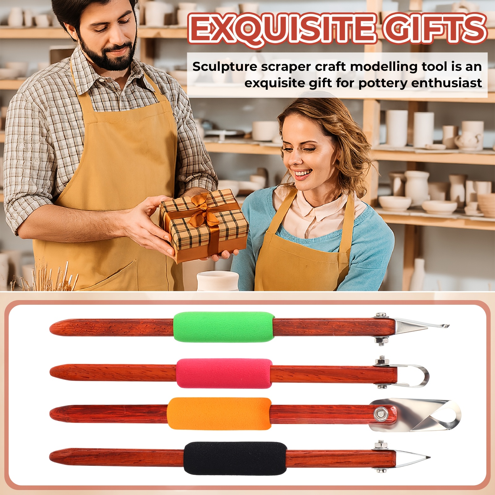 TEMU 4pcs Pottery Carving Tool Set, Clay Sculpting Tools, Suitable For Ceramic Shaping, Diy Crafts, And Graffiti Detailing. Covers The Entire Pottery