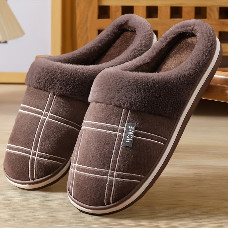 

Casual Men's Slippers, Cozy Fleece Lined Indoor House Shoes, Slippers, Anti-slip Tpr Sole, Round Toe, With Fabric Upper & Insole, For Daily & Casual Use, Fall/winter Season