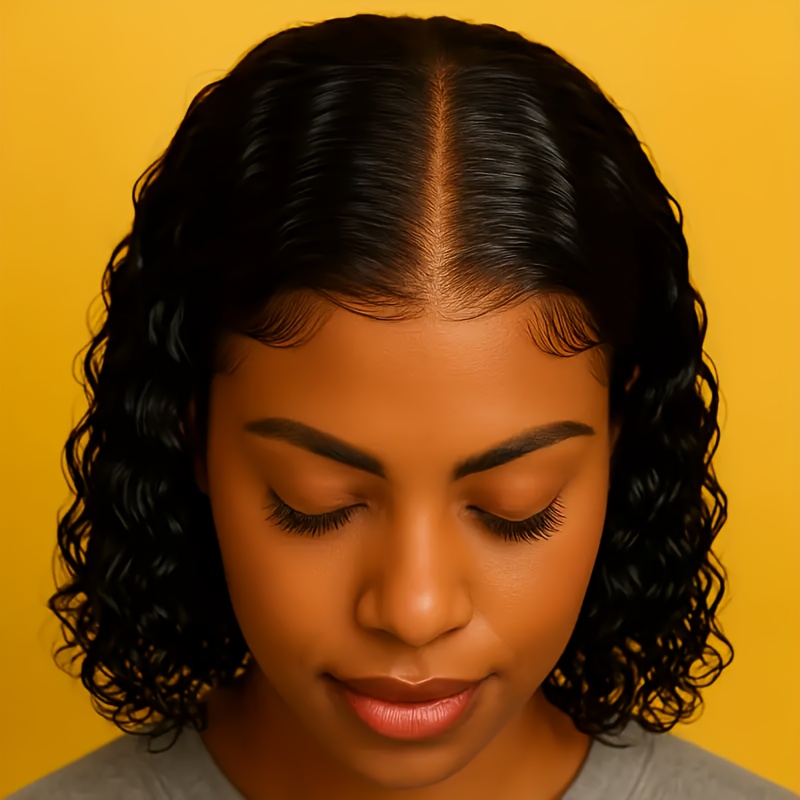 TEMU 12 Inch Deep Wave Glueless Lace Wig Look Hairline Wet Look For Daily Wear