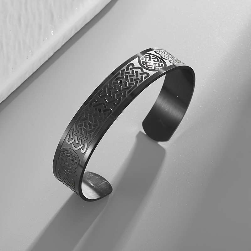 Vintage Celtic Knot Engraved Open Cuff Bracelet, Unisex