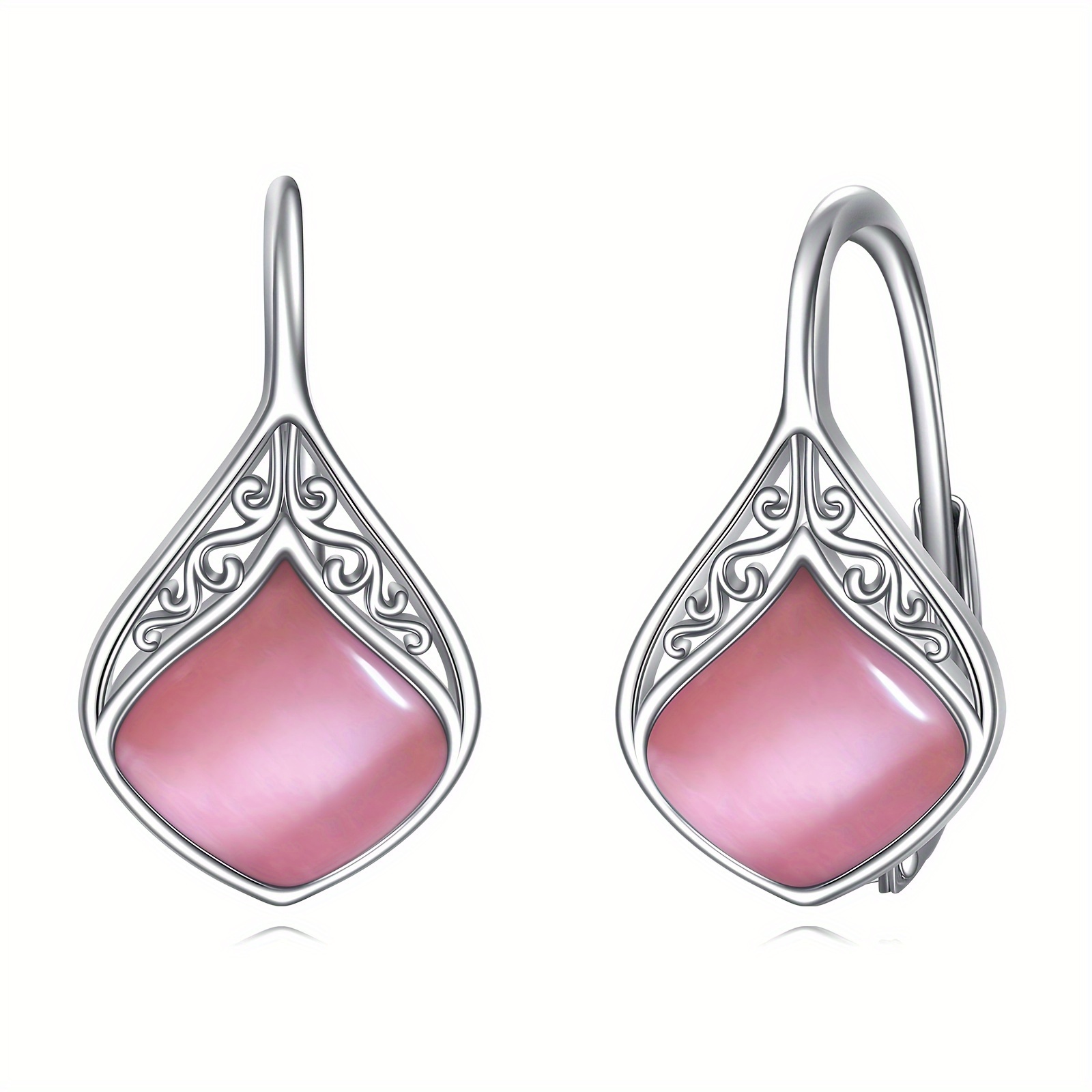 pink opal teardrop leverback earrings for women 925 sterling silvery pink opal dangle earrings jewelry for women sensitive ears   thanksgiving Product details 0