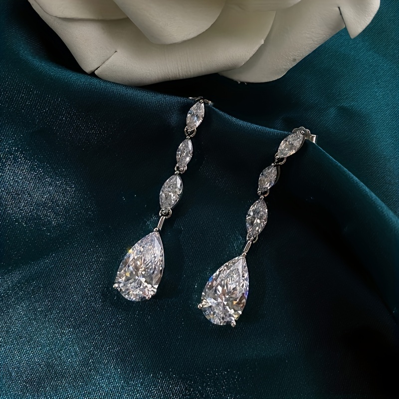 E-shop Elegante Tropfenförmige Funkelnde Zirkonia Eingefasste Hängeohrringe, Einfacher Luxus-Stil für -Party Ohrschmuck, Neuheit Ohrringe