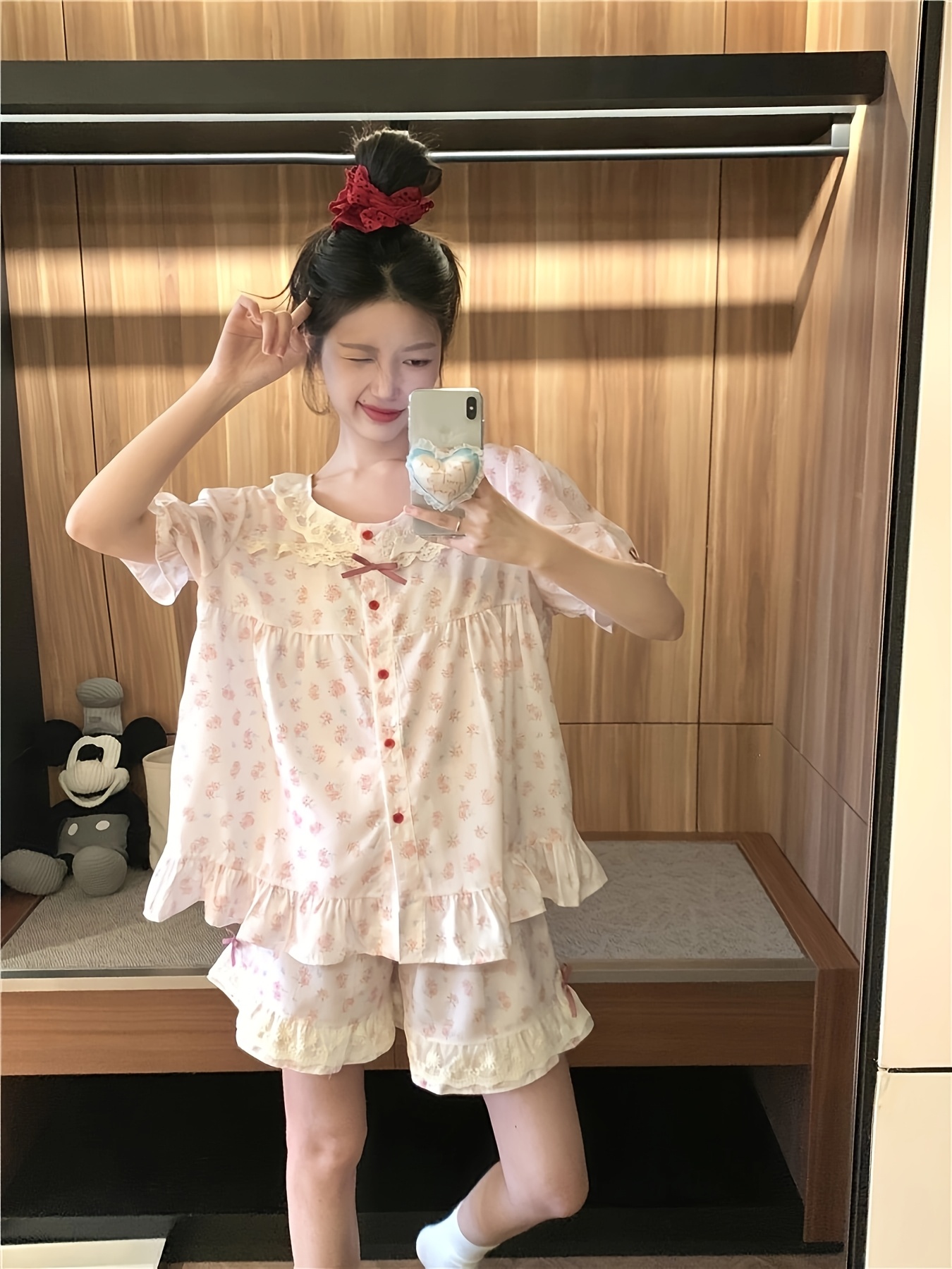 【threetimes】韓国人気★(S,M) Cotton Pajama Dress threetimes] Cotton pajama dress (Pink) 正規品 韓国ブランド