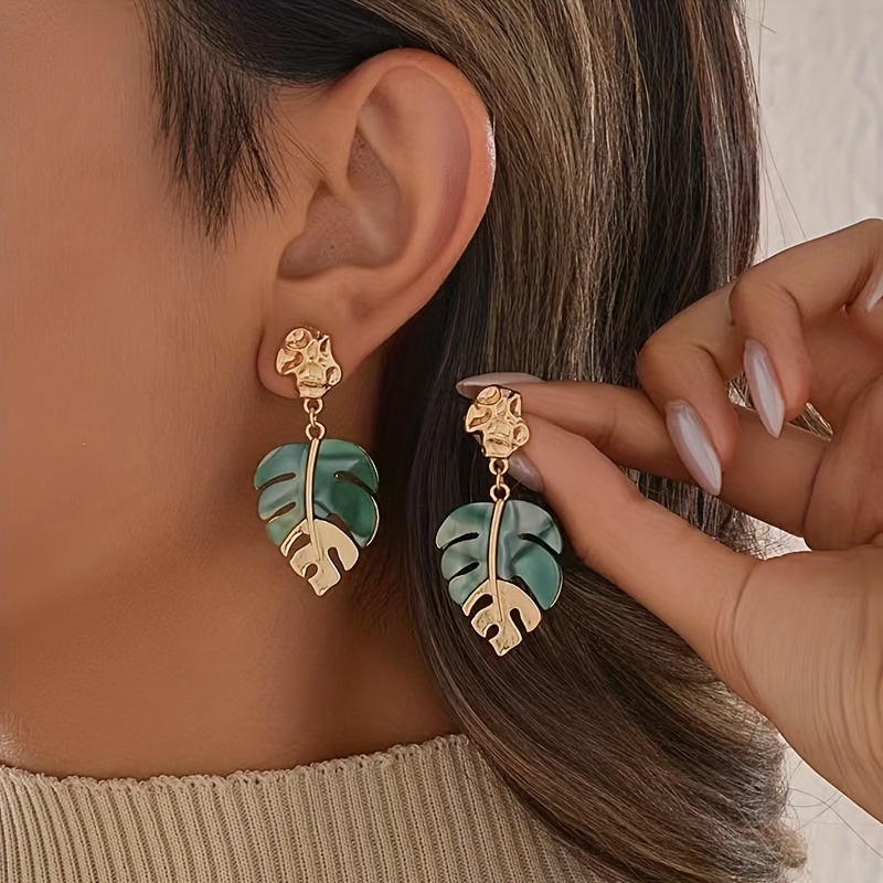 TEMU 1 paire de boucles d'oreilles élégantes et exquises de feuille, bijoux d'oreille dorés pour des femmes