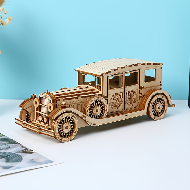 

1pc Classic Wooden 3d Puzzle Model Car, Educational Diy Craft Kit For Hand-eye Coordination And Focus, Easy Assembly For Hobbyists