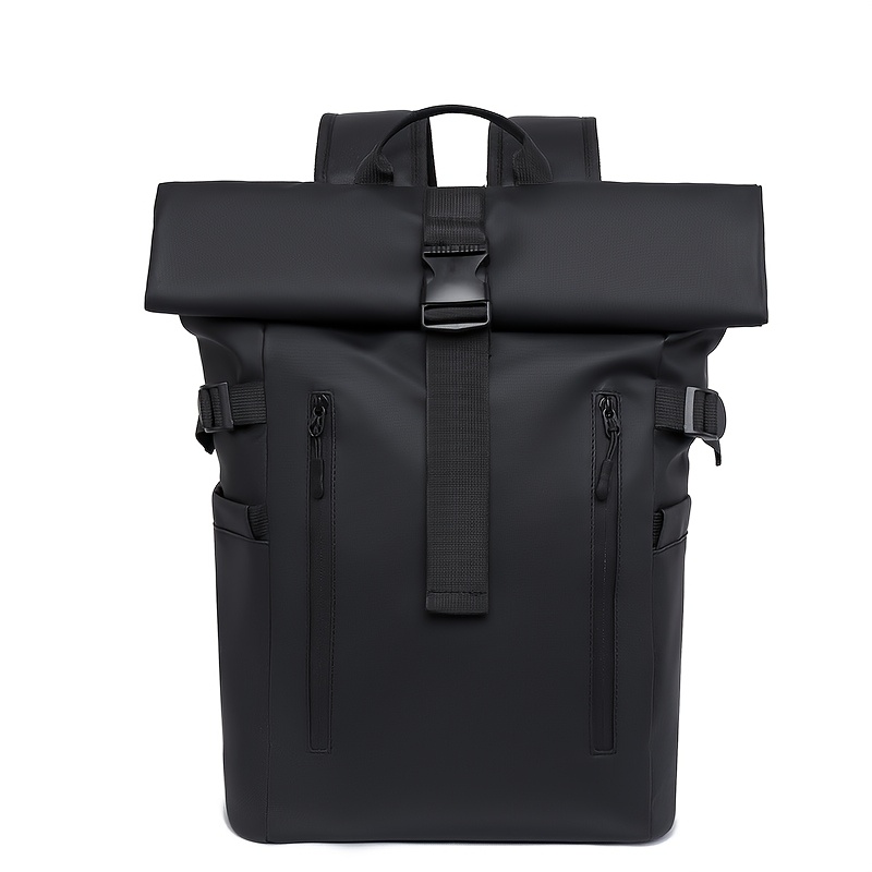 Unisex Travel Backpack, Lightweight Roll-top Design with Anti-theft Zipper, Fashionable Premium Fabric, Black and Gray