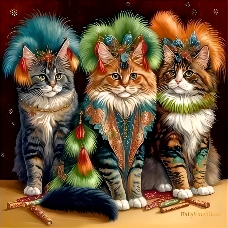 

Festive 3d Cat Diamond Painting Kit: Adorn Your Space With A Whimsical Feline Trio - Perfect For Beginners And Craft Enthusiasts