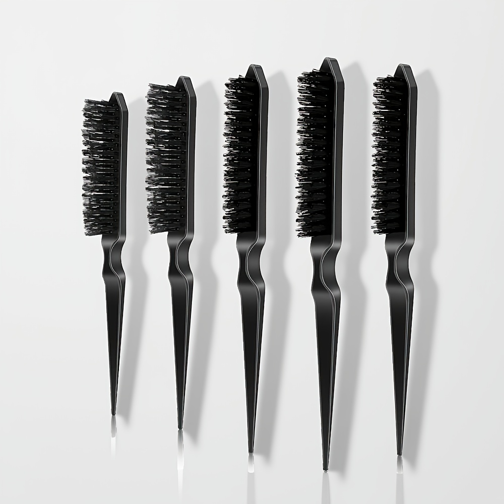 TEMU 5pcs Professional Teasing Brush Set With 3-row Nylon Rat Tail Combs - Suitable For Fine Hair, Back Combing, Root Lifting & Scalp Massage,