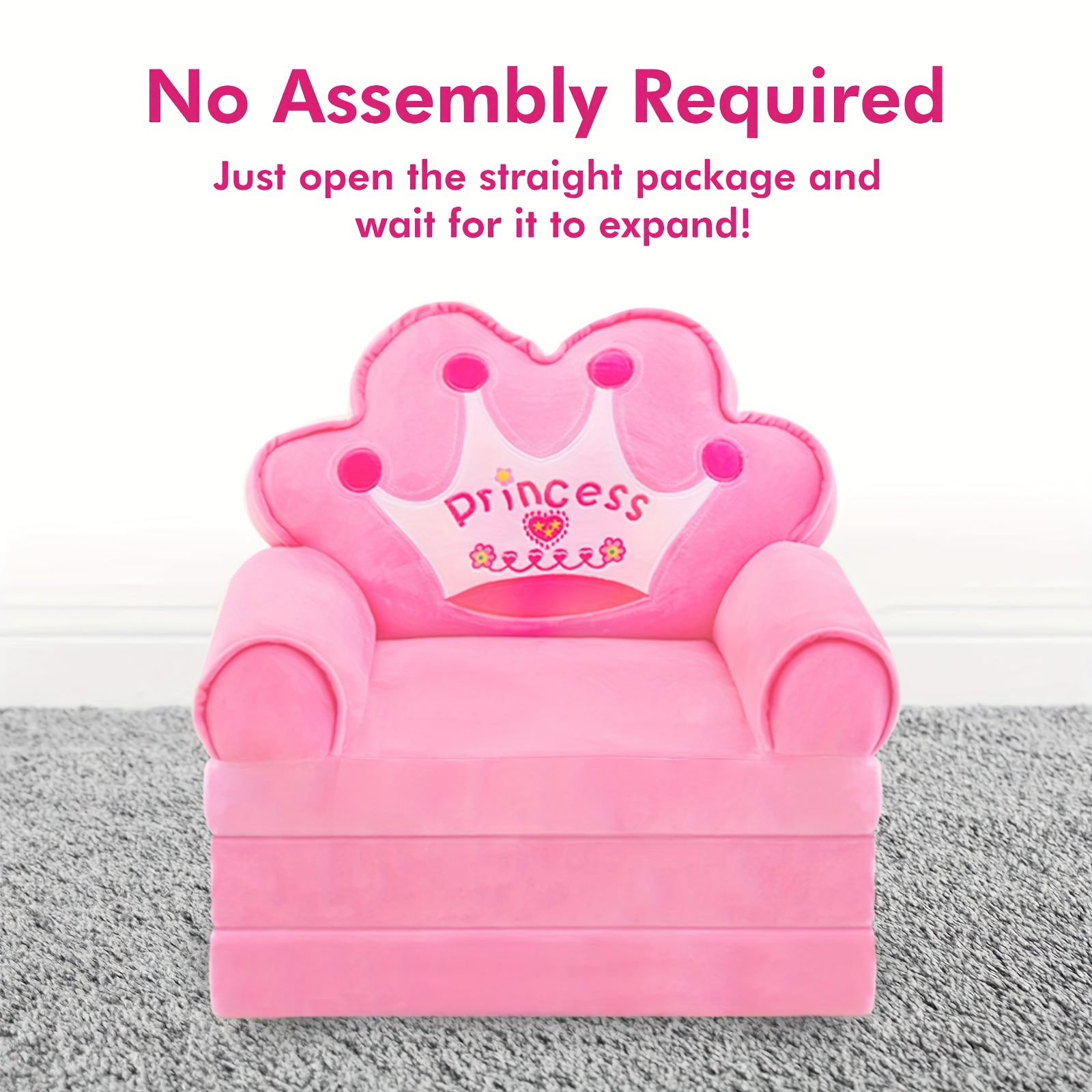 

Princess-themed Pink Foldable Sofa For & Teens - Plush, Washable Lounge Chair With Pillow, Nylon Frame & Memory Foam Cushion, Ideal For Playrooms & Bedrooms