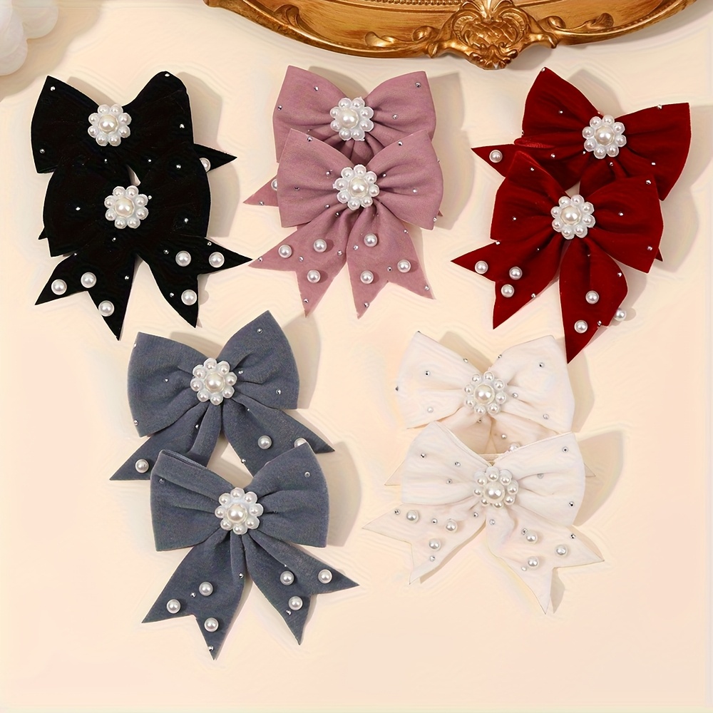 E-shop 10 Stück Samt Schleife Haarspangen mit Perlen & Strass Verzierungen, bezaubernde Haarverzierungen im Vintage-Stil, elegante Haardekoration für