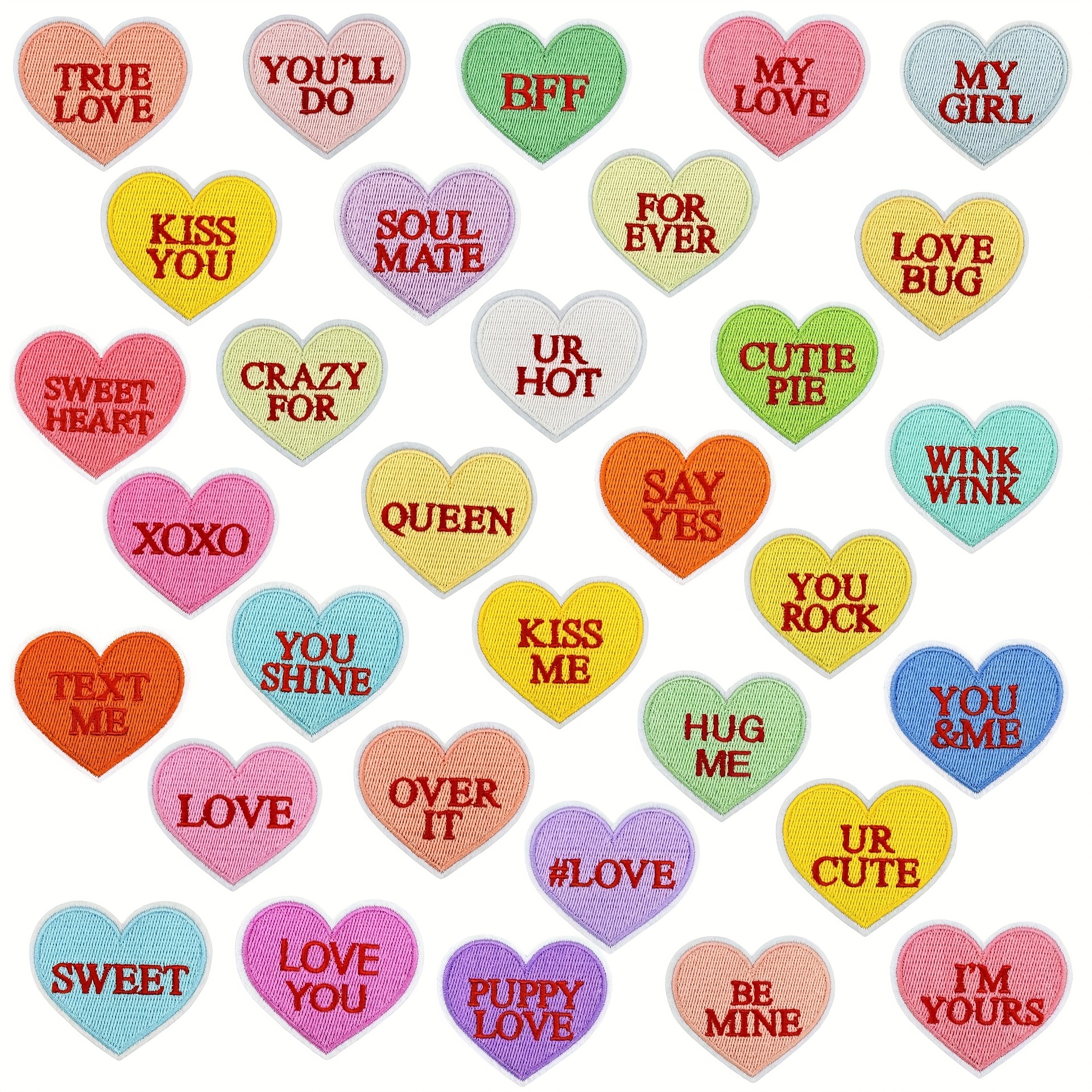 

32pcs Valentine's Day Embroidered Patches, Love & Themed Iron-on/sew-on Decorative Appliques For Clothing, Shoes, Hats, Bags - Diy