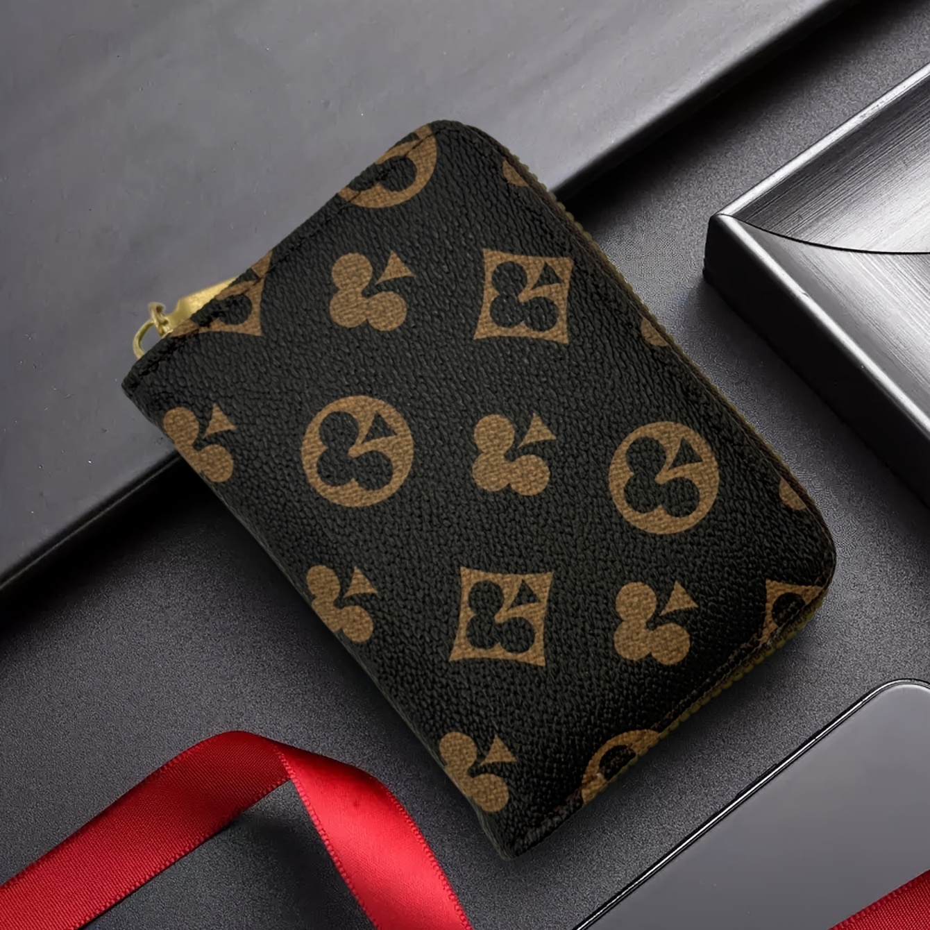 TEMU Women's Classic Monogram Print Card Holder - Zipper Accordion Card Case With Rfid Blocking, Multiple Slots And Cash/coin Compartment, Slim