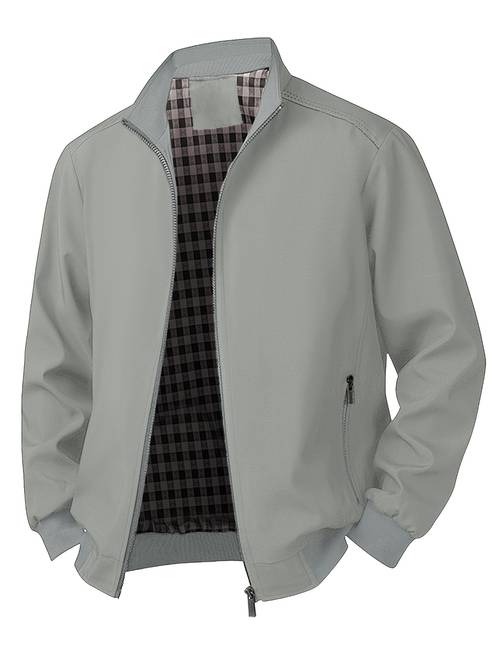 mens lightweight stand collar jacket casual zip up coat with lining solid color zipper pockets spring autumn daily wear