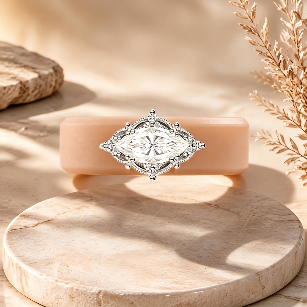 Luxurious Khaki Silicone Ring with Marquise-cut Zirconia