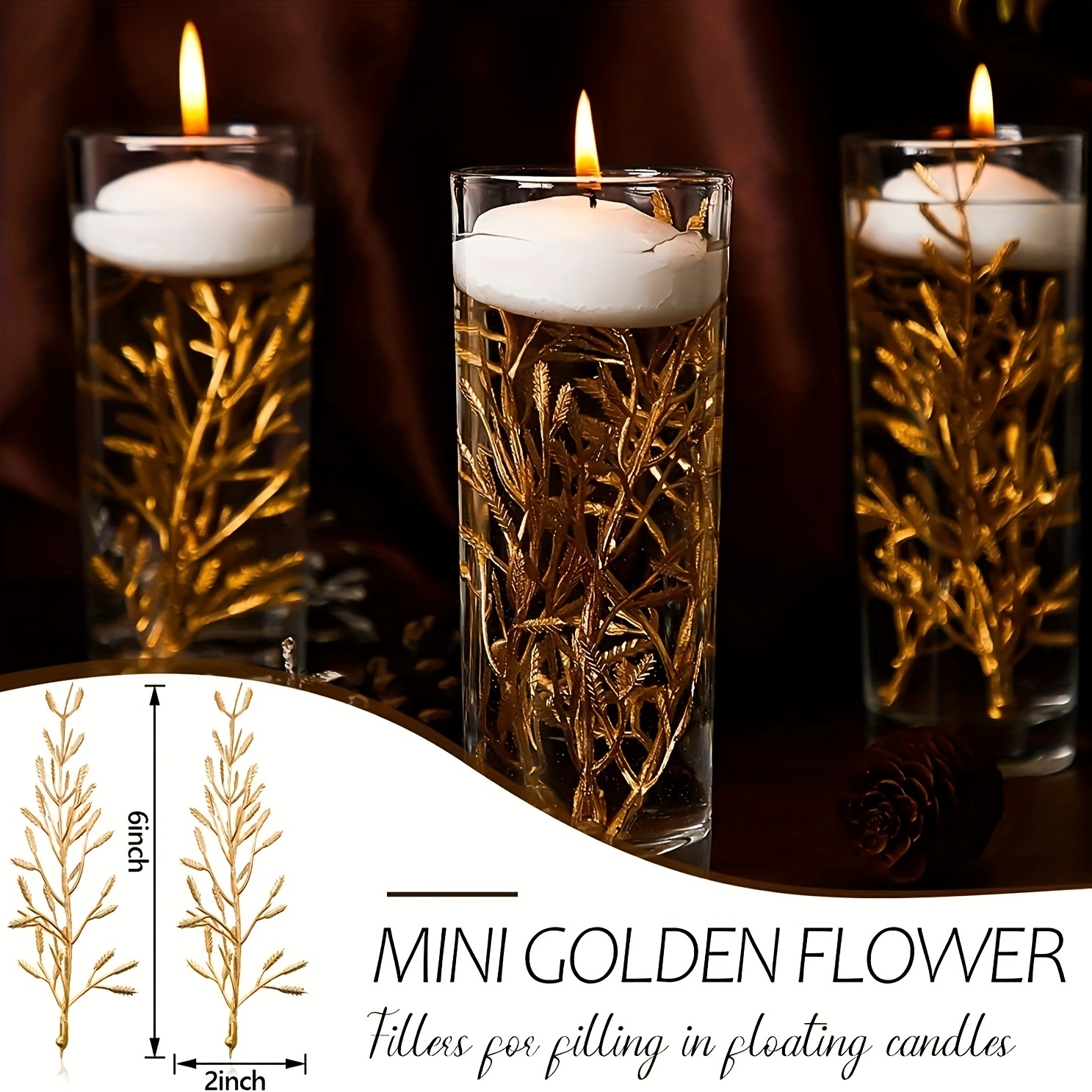 

10pcs, Simulation Golden Branches, Floating Candle Center Fillers, Plastic Flowers For Wedding Banquet Decoration