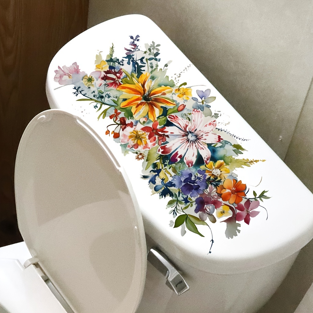 

Chic Watercolor Floral Toilet Decals - , Removable Pvc Stickers For Bathroom & Glass, Waterproof & Oil-resistant Home Decor, Wall Stickers